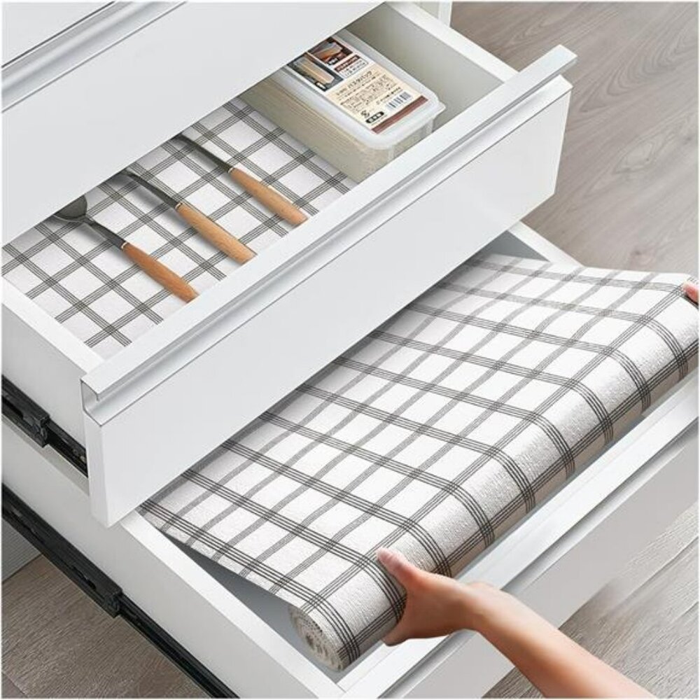 White Stripe Shelf Liner 12x10ft Non Slip Waterproof Cabinet Drawer Liner Washab